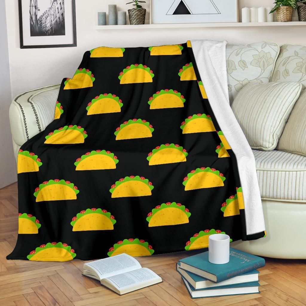 Yummy Food Taco Pattern Print Design Black Fleece Blanket