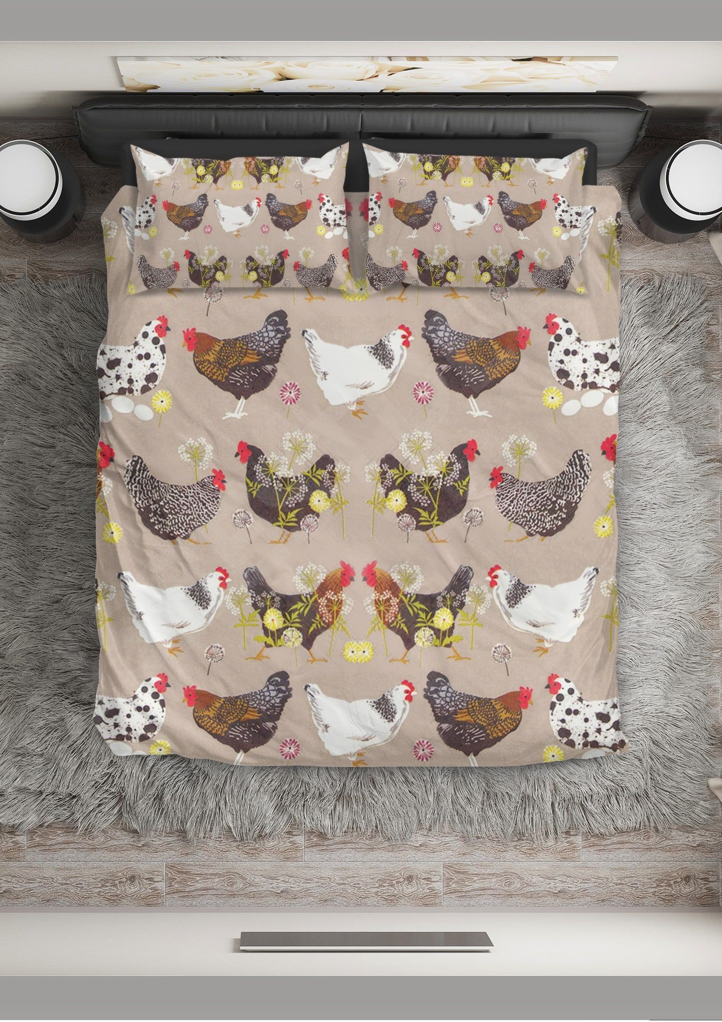 Chicken Cute Floral Chickens Bedding Set