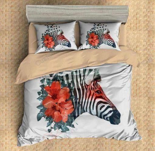 Zebra And Flower Printed Bedding Set