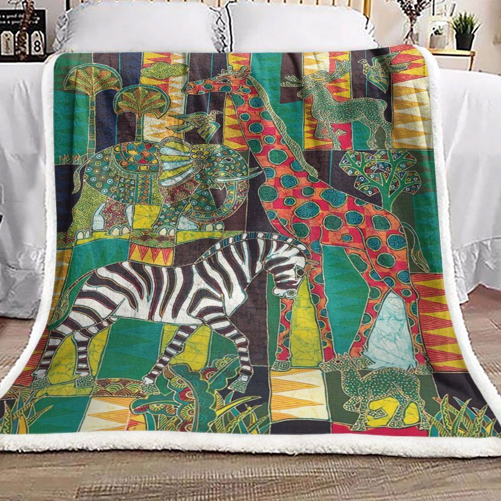 Zebra Giraffe Elephant Sherpa Fleece Blanket
