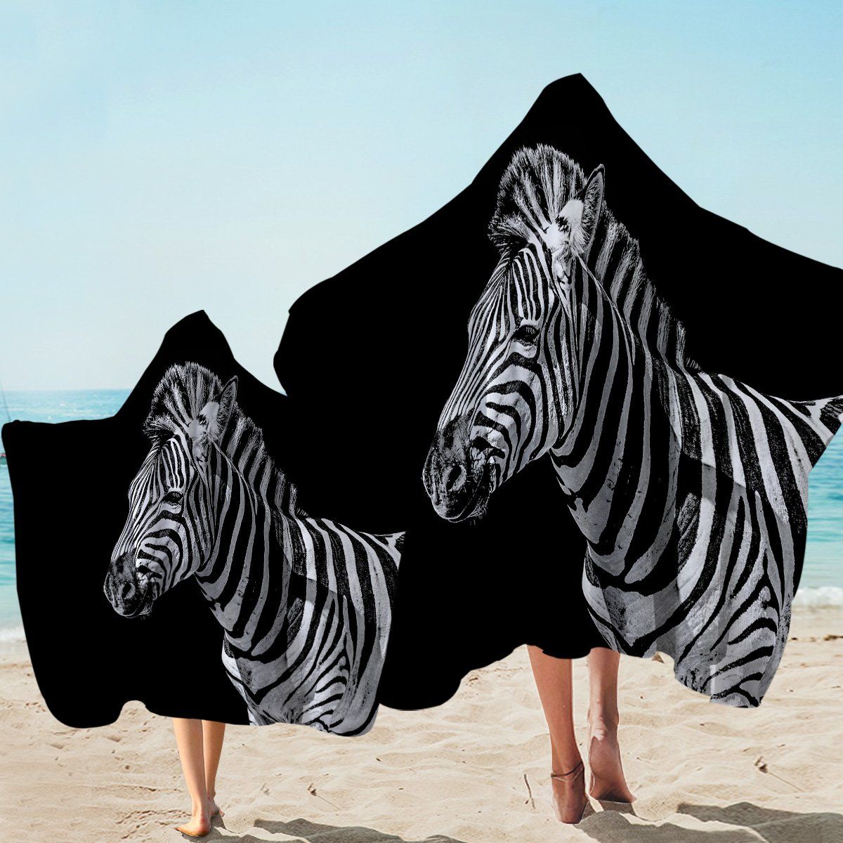 Zebra On Black Pattern Printed Hooded Towel
