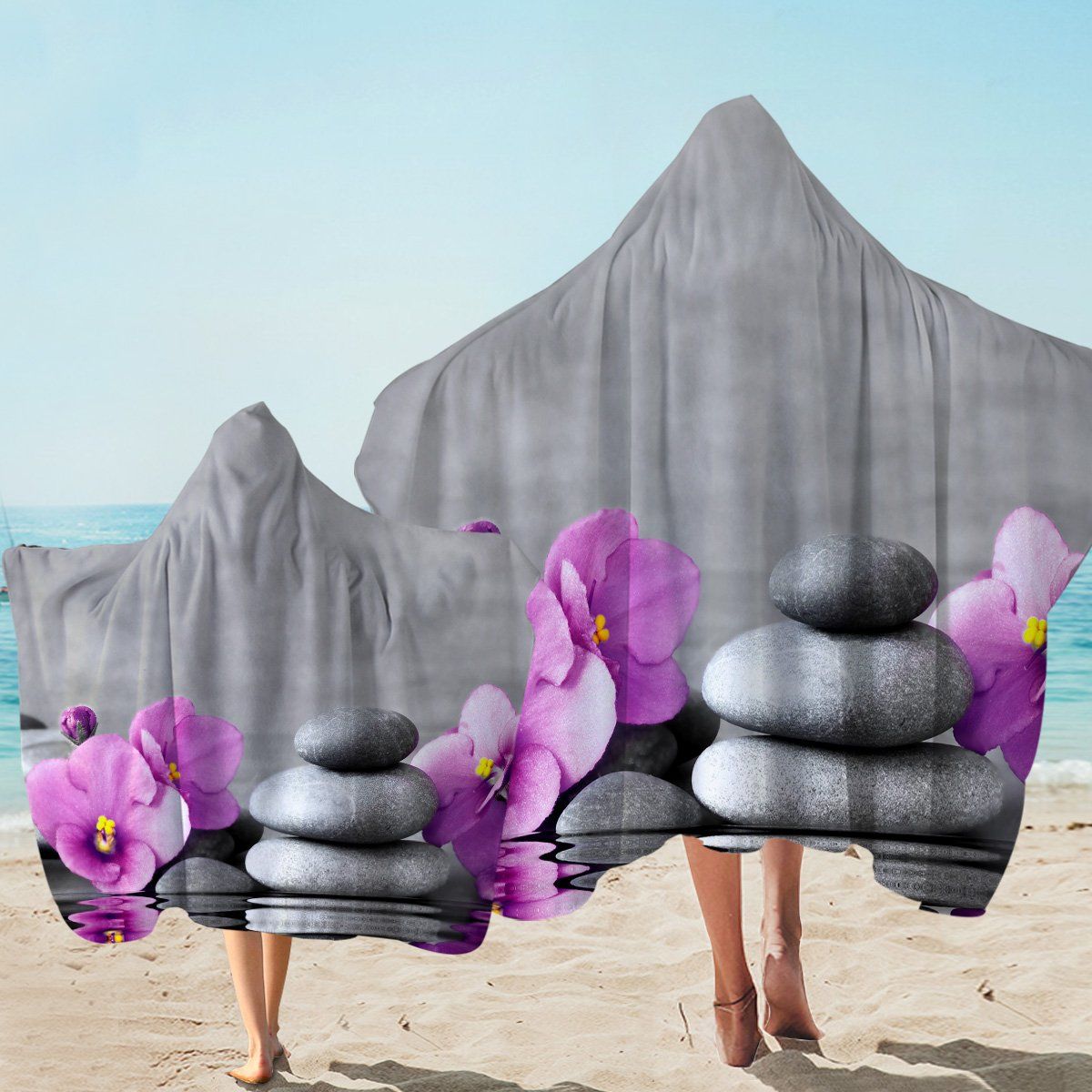 Zen Reflection On Water And Orchid Printed Hooded Towel