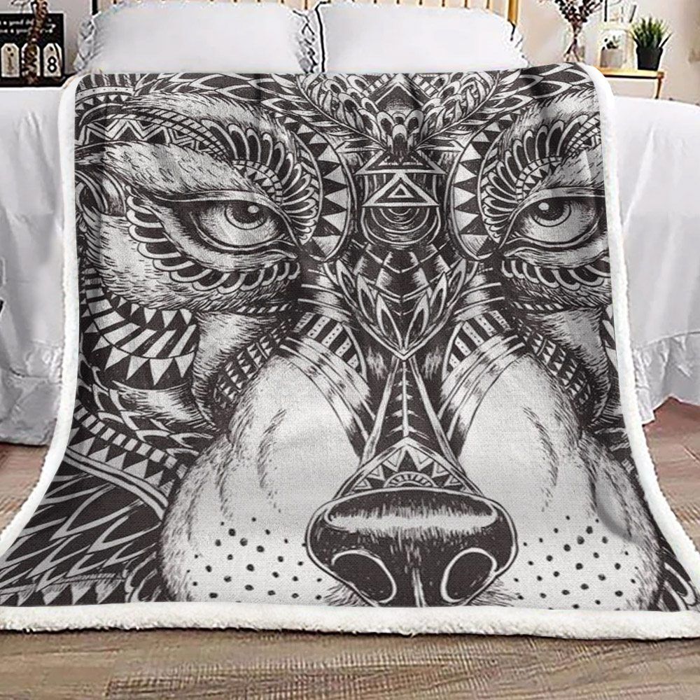 Zentangle Wolf Sherpa Fleece Blanket
