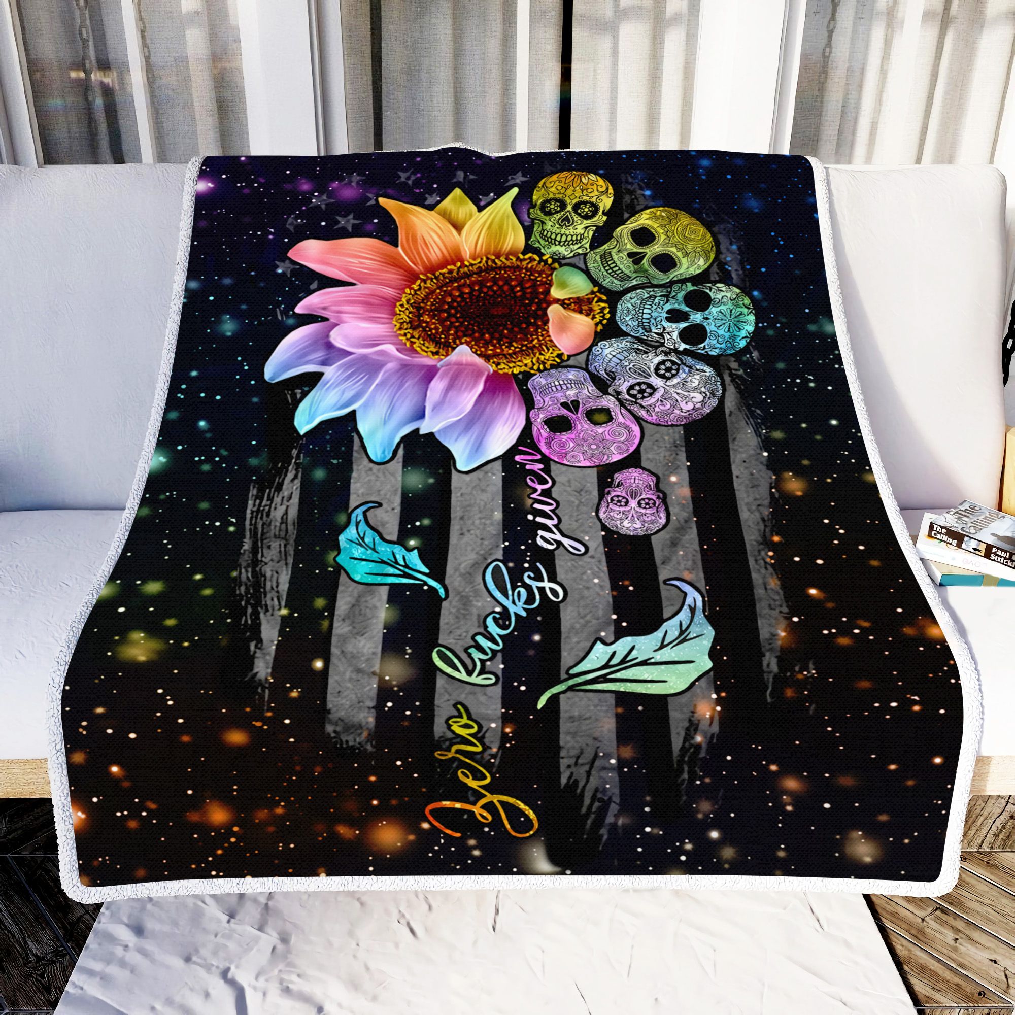 Zero Fuck Given Skull Fleece Blanket