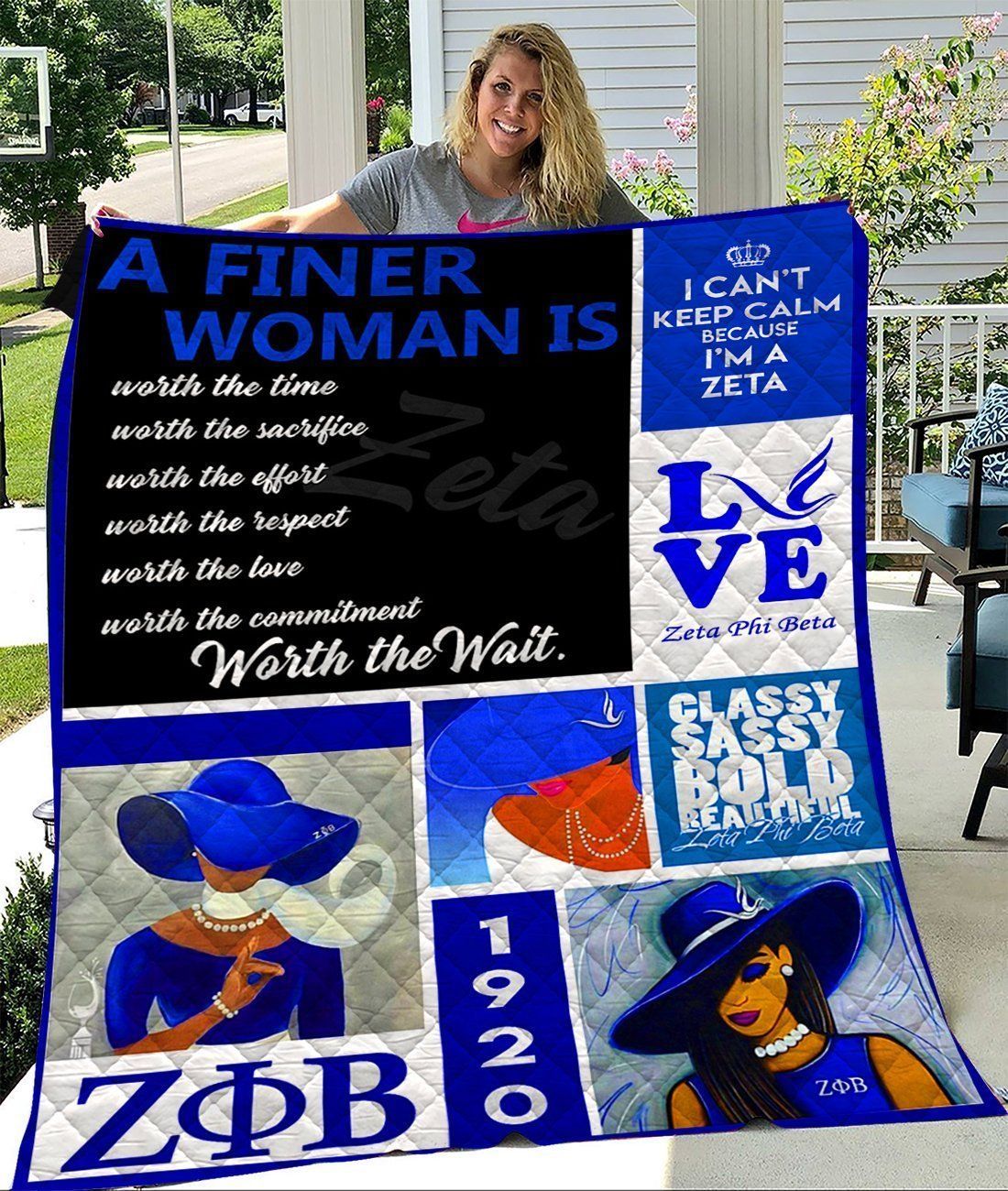 Zeta Phi Beta A Finer Woman Is Worth The Time Quilt Blanket