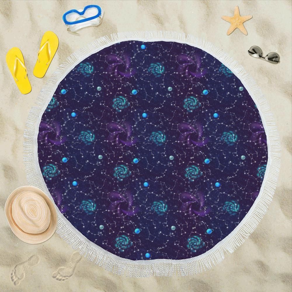 Zodiac Galaxy Design Print Round Beach Towel