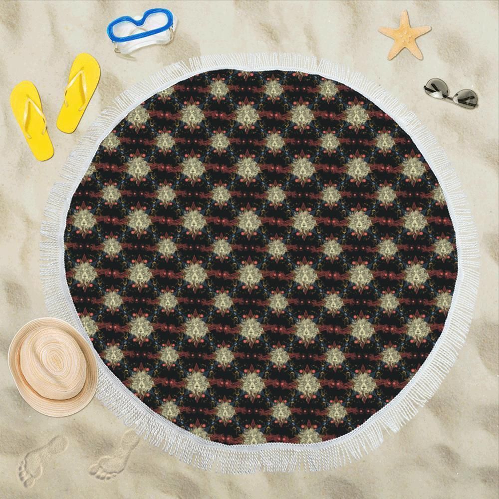 Zodiac Leo Pattern Design Print Round Beach Towel