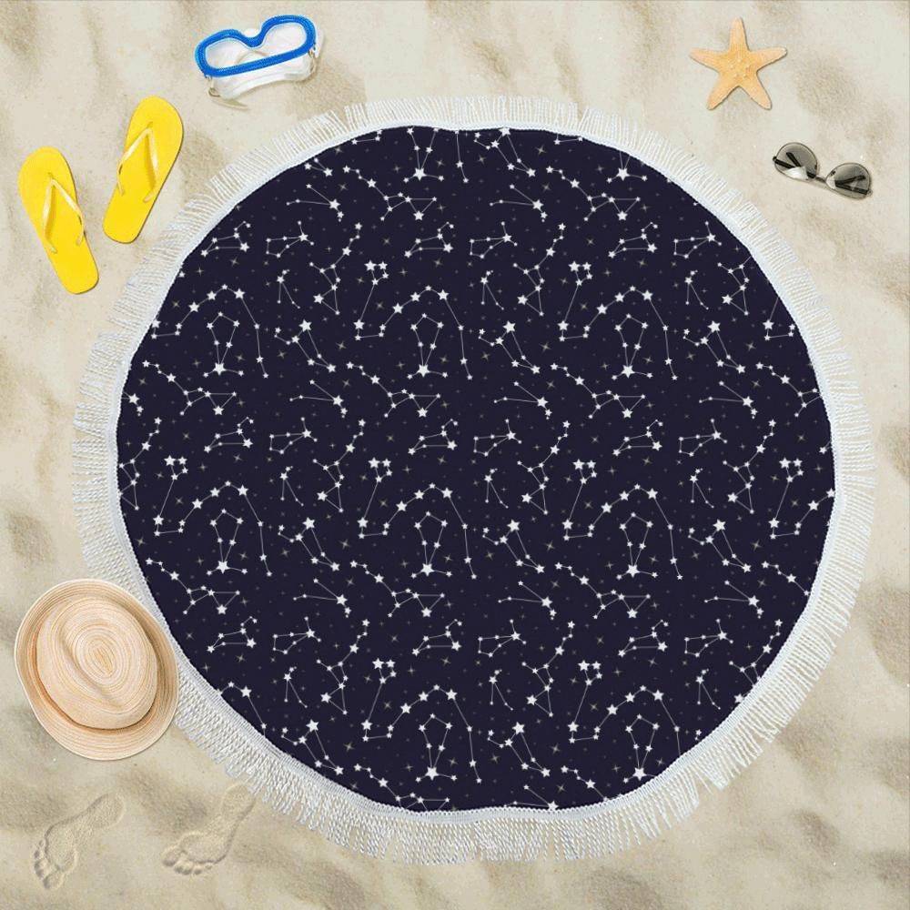 Zodiac Star Pattern Design Printed Round Beach Towel