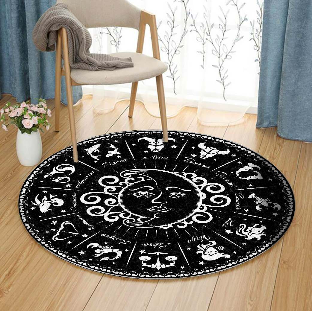 Zodiac Sun And Moon Round Carpet