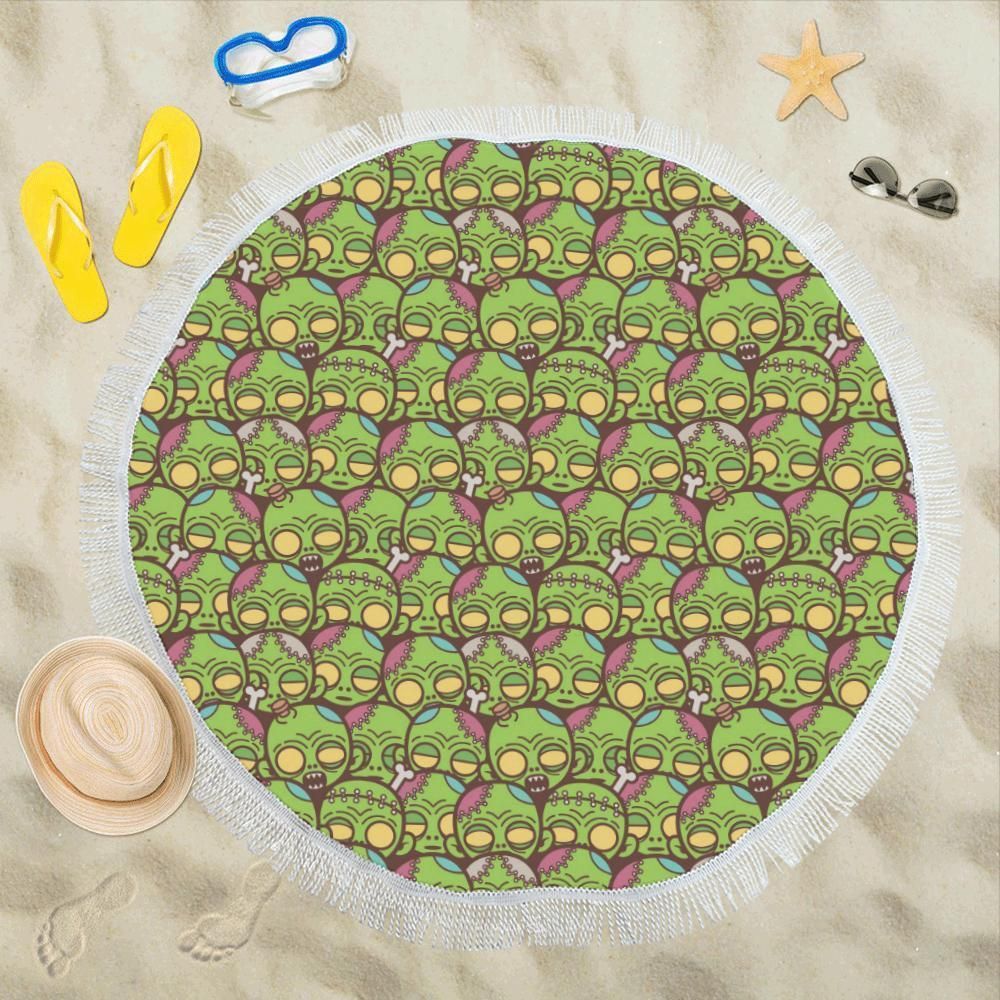 Zombie Head Design Pattern Print Round Beach Towel