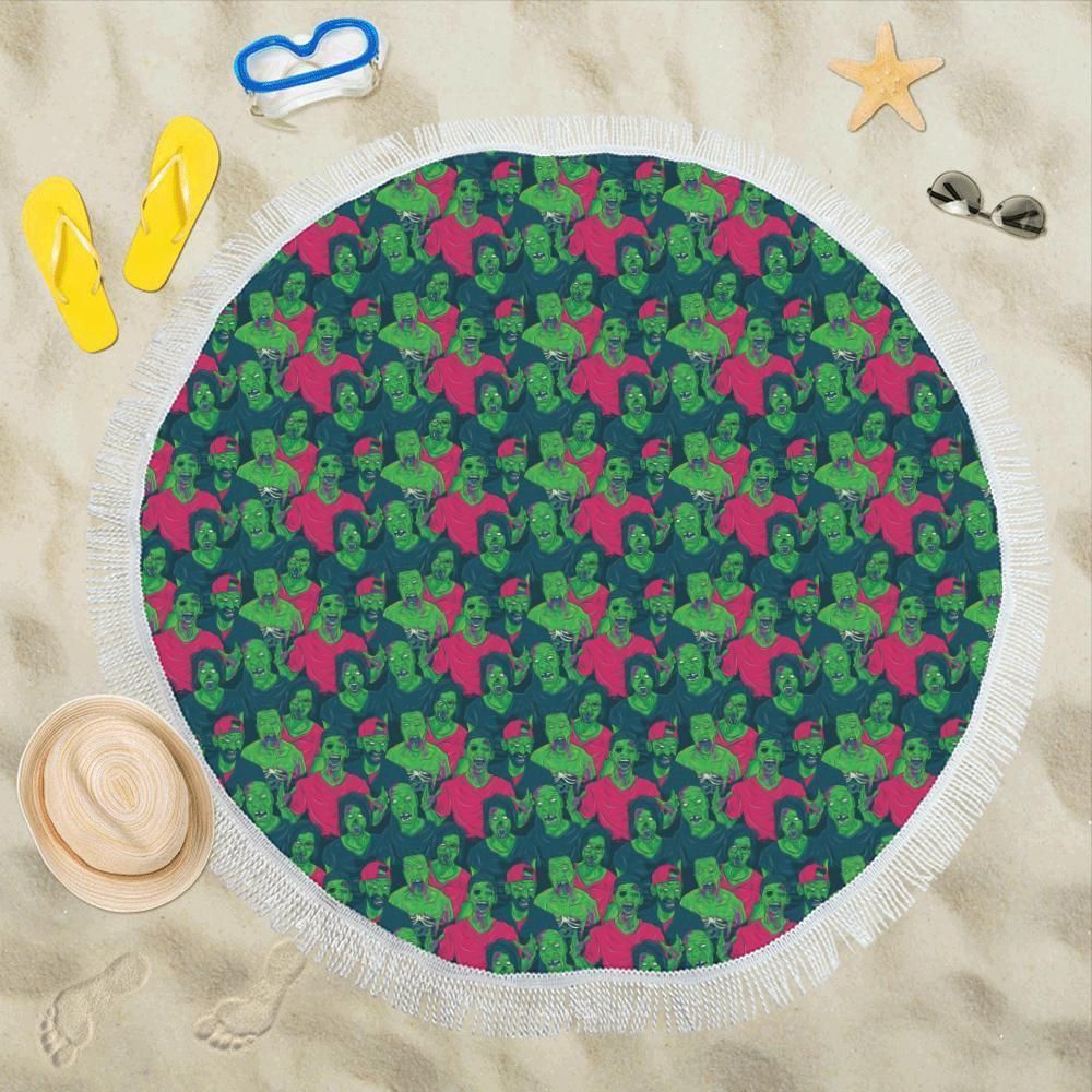 Zombie Themed Design Pattern Print Round Beach Towel